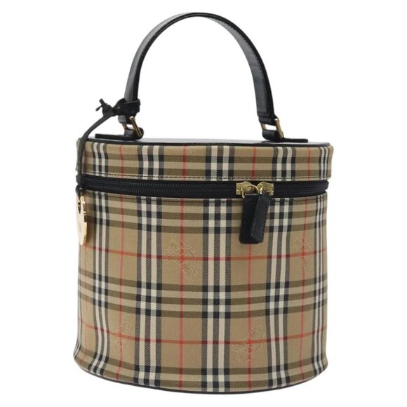 Burberrys Nova Check Vanity Pouch Canvas Beige Gold Auth - Picture 1 of 15
